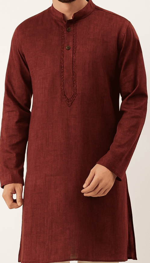 Men’s Maroon Cotton Blend Solid Kurta_costumepeti