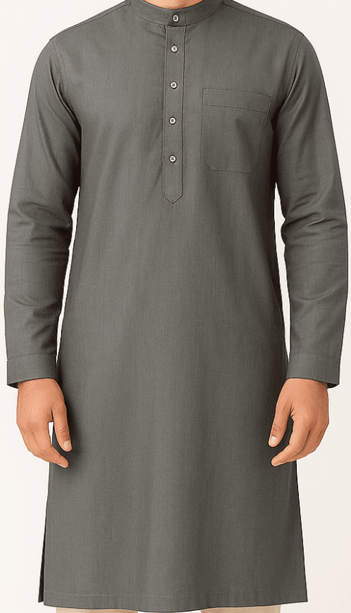 Men’s Grey Cotton Longline Kurta_costumepeti