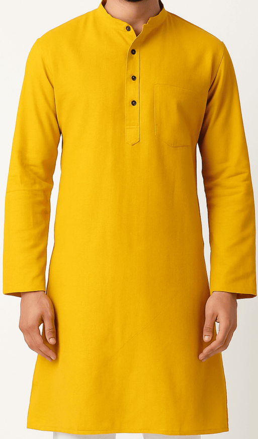 Men’s Mustard Yellow Cotton Kurta - Image 3