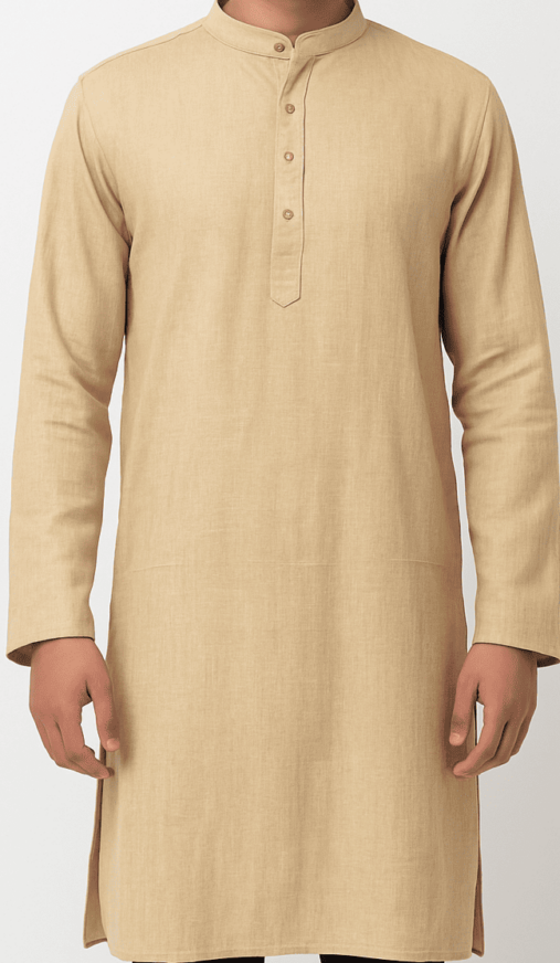 Beige Cotton-Blend Long Kurta