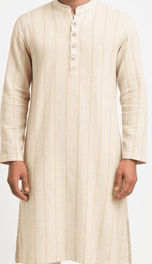 Beige Striped Cotton Long Kurta for Men_cotumepeti