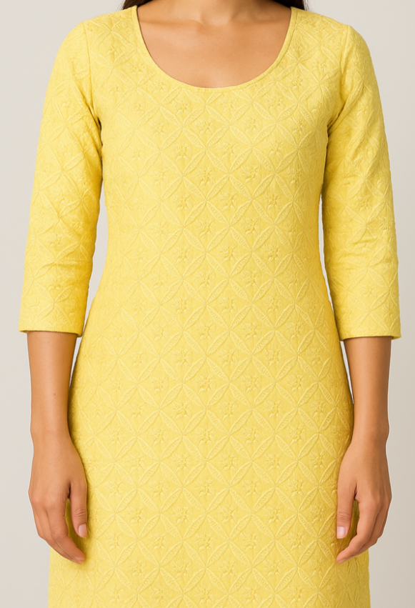 Yellow Cotton Textured Kurta