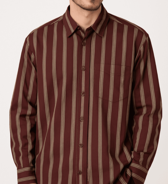 Men’s Maroon Vertical Striped Cotton shirt