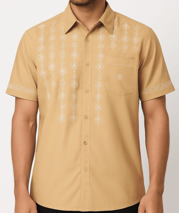 Beige Embroidered Formal Shirt