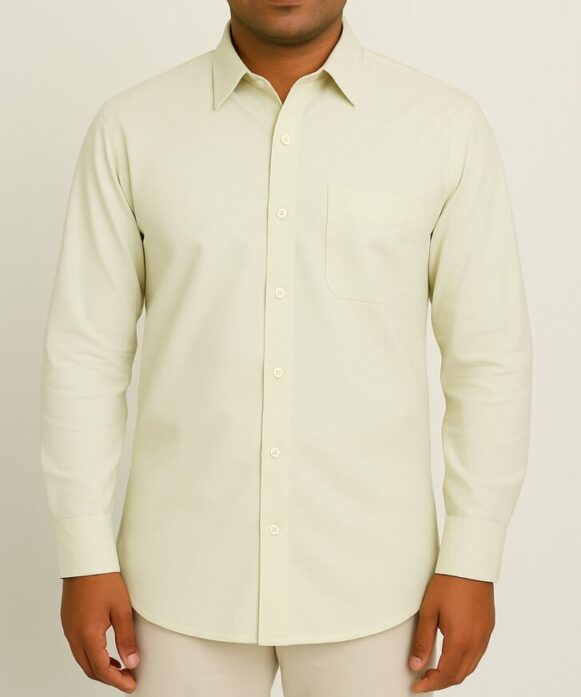 Men’s Light Cream Solid Cotton Shirt - Image 4