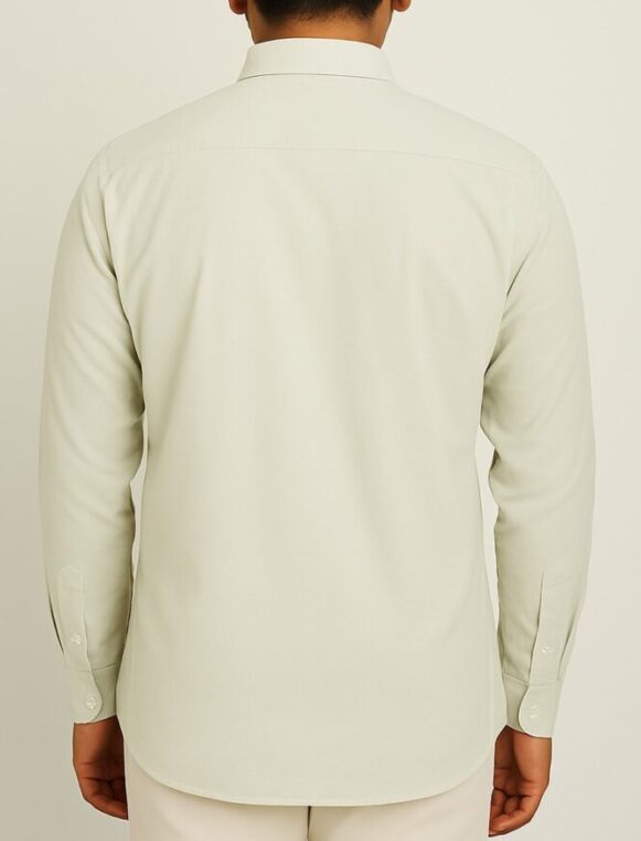 Men’s Light Cream Solid Cotton Shirt - Image 3