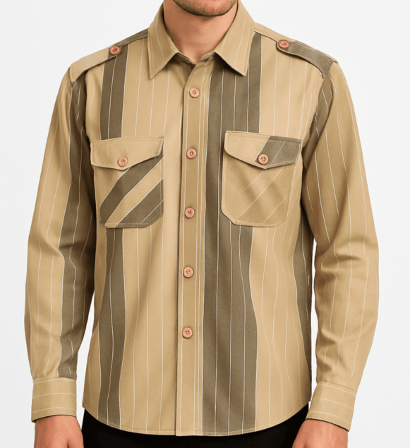 Beige Military Stripe Shirt