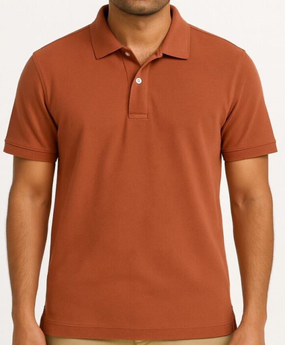 Rust Brown Cotton Blend Polo T-Shirt