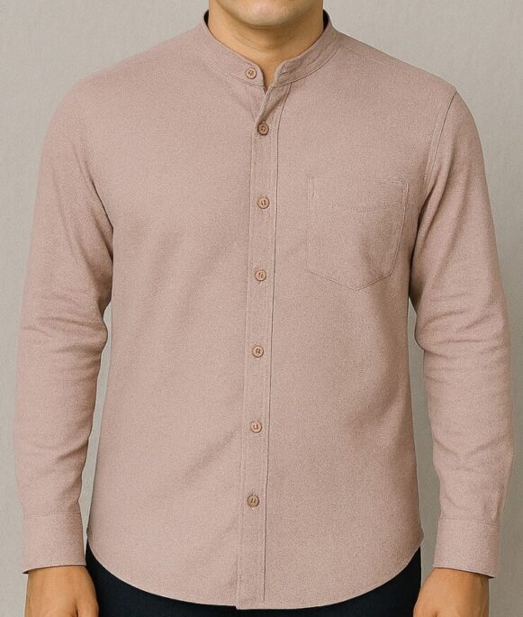 Light Brown Mandarin Collar Shirt