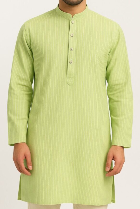 Men’s Light Green Striped Kurta
