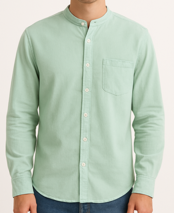 Mandarin Collar Green Shirt
