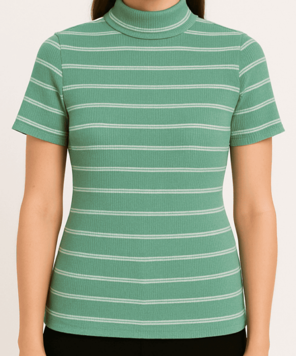 Green Striped Short Sleeve Knit Top