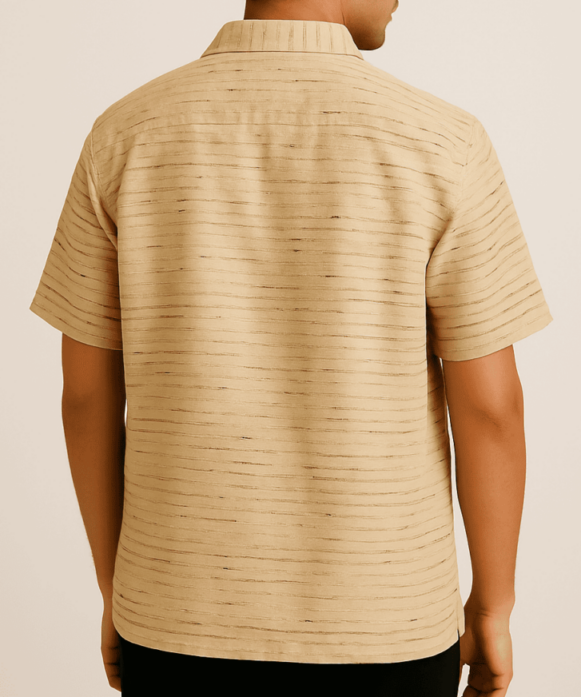 Beige striped short-sleeve shirt - Image 3