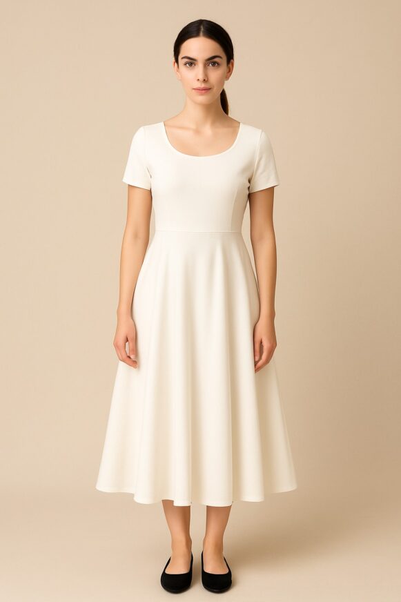White Solid Scoop Neck Dress - Costumepeti