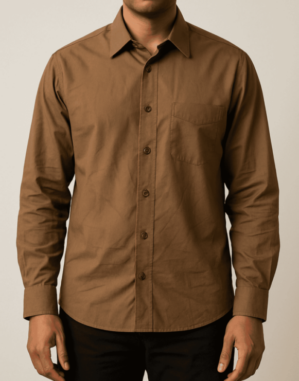 Brown Cotton Formal Shirt - Image 3