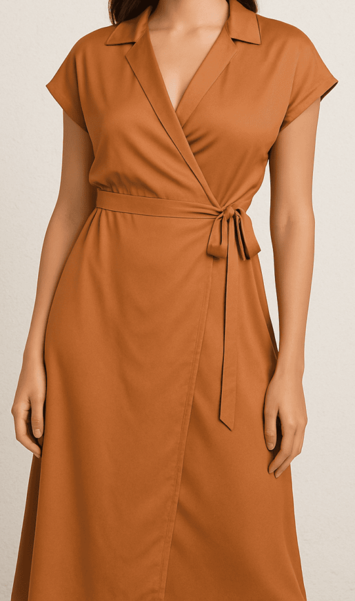 Rust Brown Midi Wrap Dress