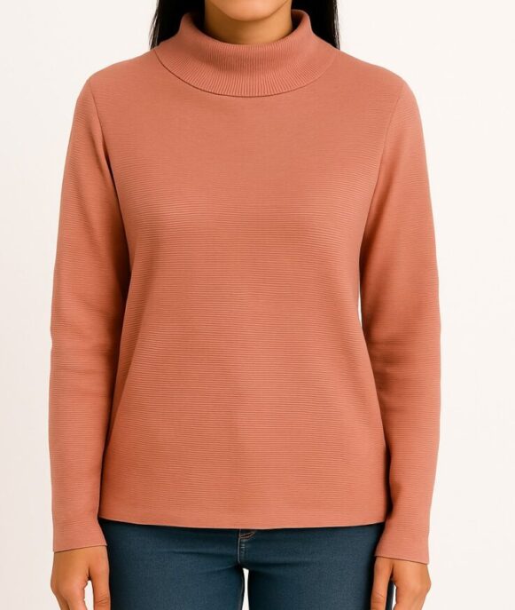 Rust Ribbed Mock-Neck Knit Top - Image 3