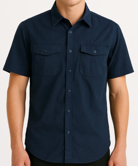 Men’s Navy Blue Short Sleeve Casual Shirt_costumepeti