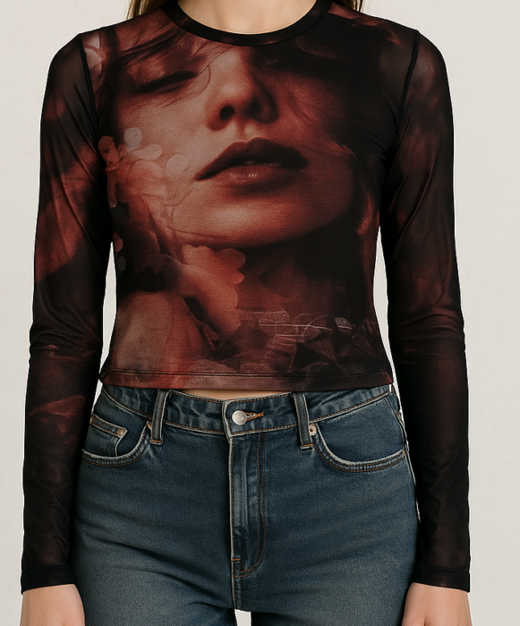 Mesh Graphic Print Top - Costumepeti