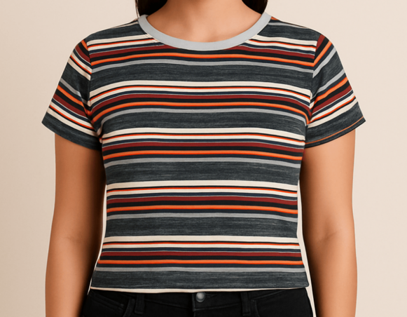 Women’s Multicolor Striped Crop T-Shirt