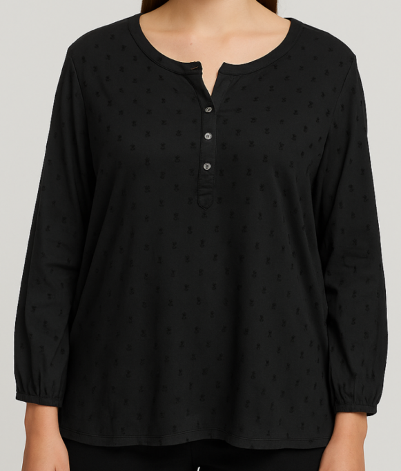 Black Textured Button-Front Top - Costumepeti