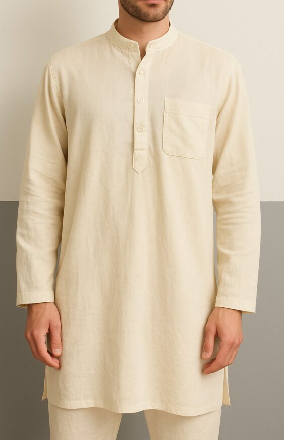 Beige Cotton Kurta - Image 3
