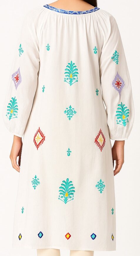 White Multicolor Embroidered Tunic Dress - Image 4
