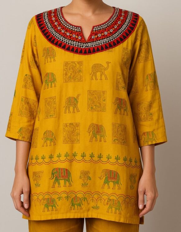 Mustard Yellow Printed Kurta - Image 3