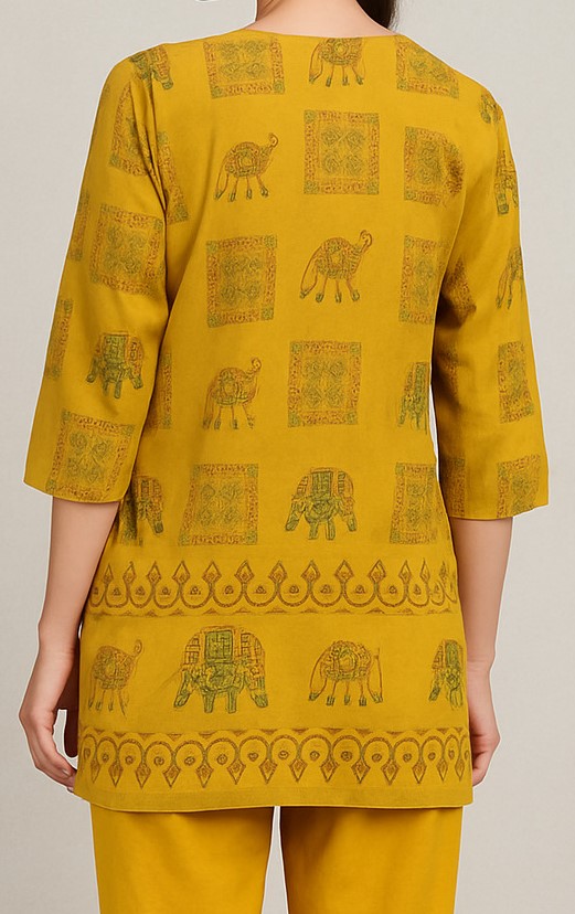 Mustard Yellow Printed Kurta - Image 4