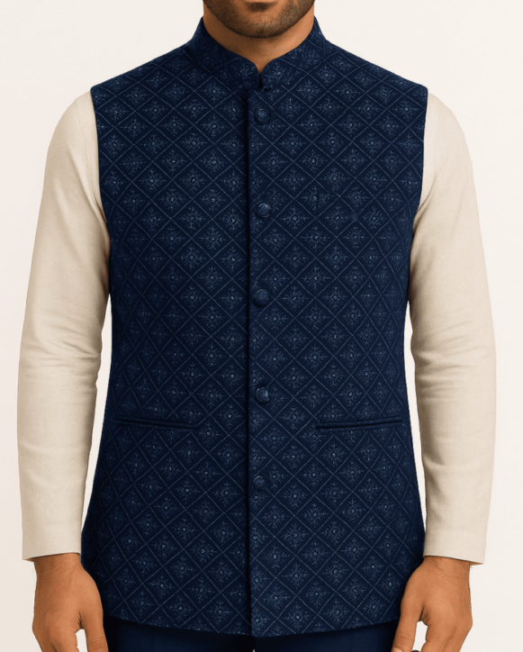 Men’s Navy Blue Nehru Jacket_costumepeti
