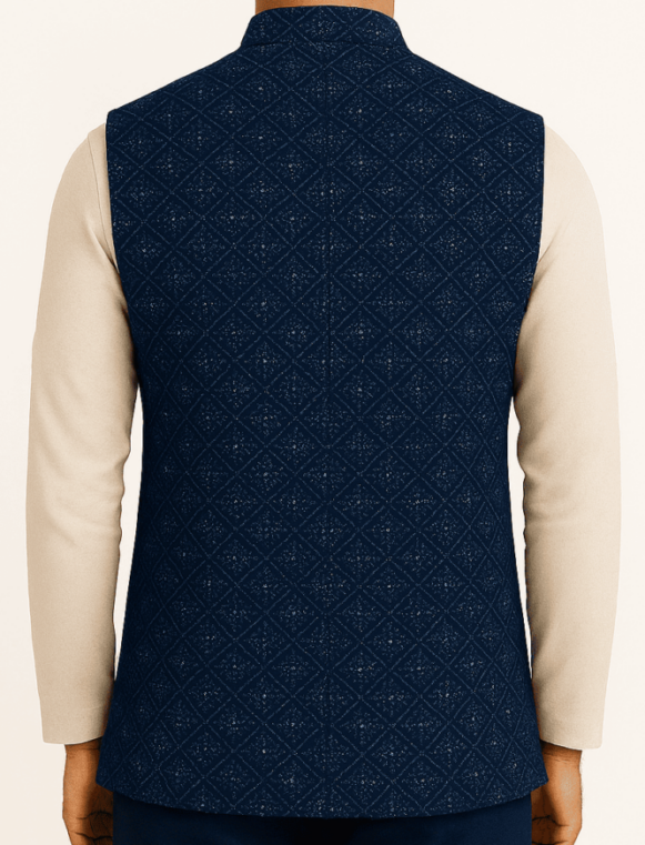 Men’s Navy Blue Nehru Jacket - Image 3