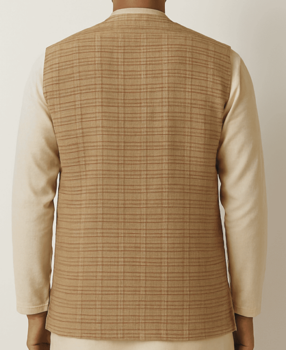 Handloom Cotton Checked Nehru Jacket - Image 4