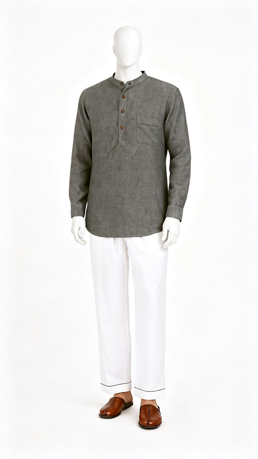 Azo Linen Men's Charcoal Solid Ethnic Kurta