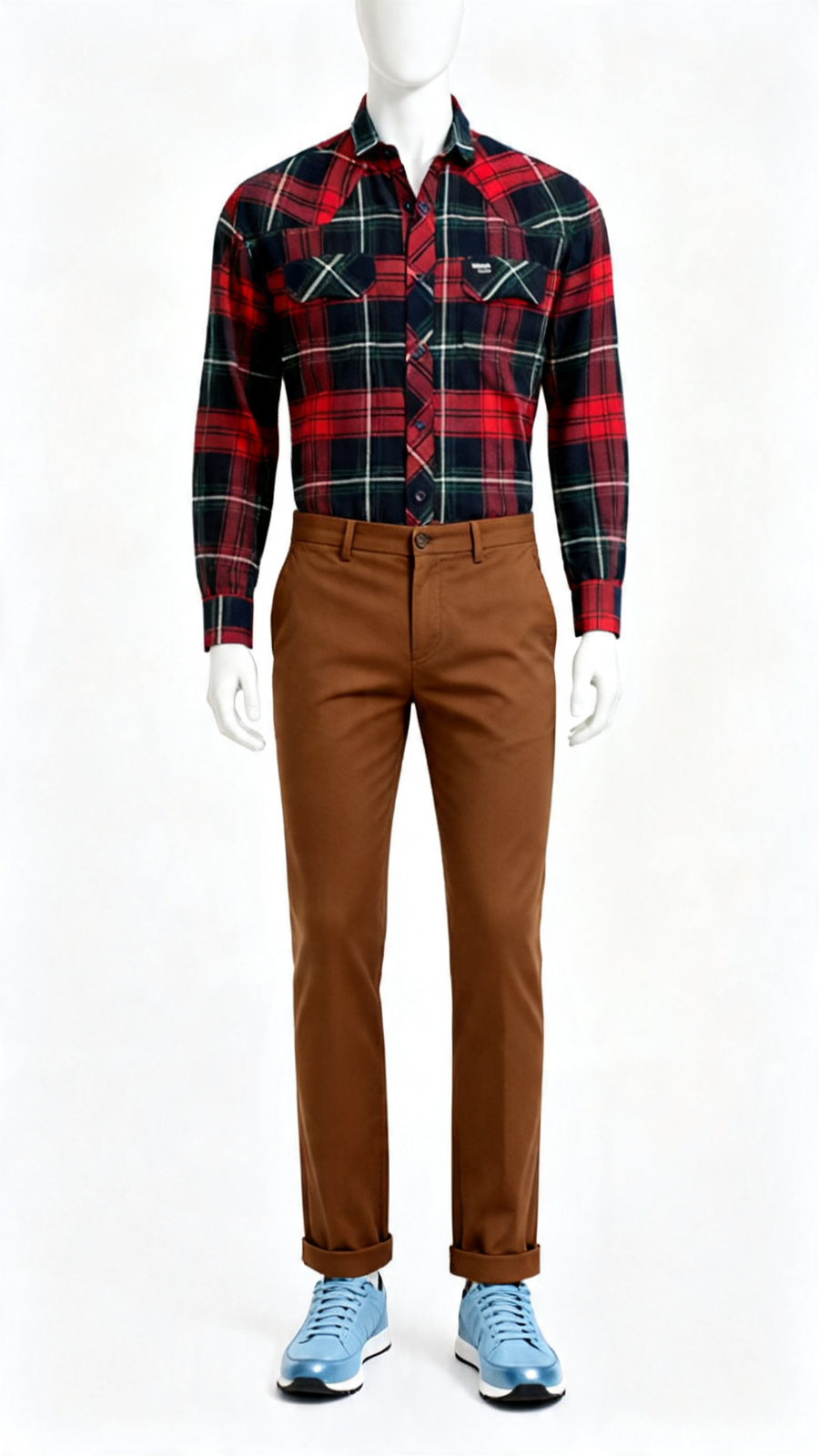 Red and Navy Checkered Flannel Casual Shirt