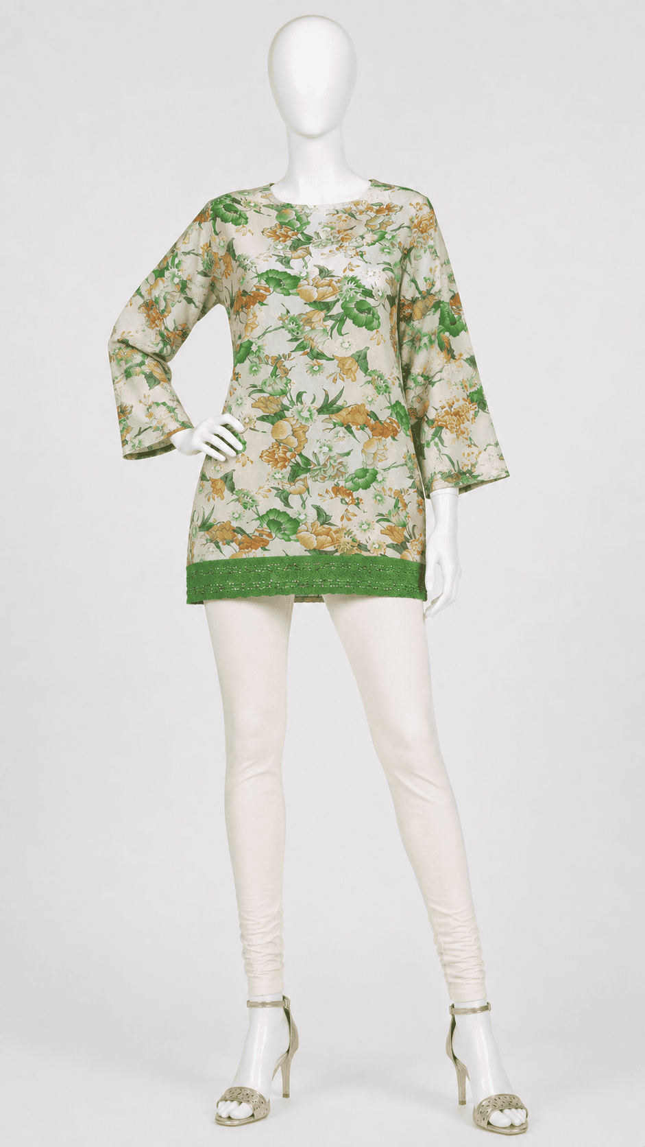 White Green Floral Print Ethnic Kurti 2