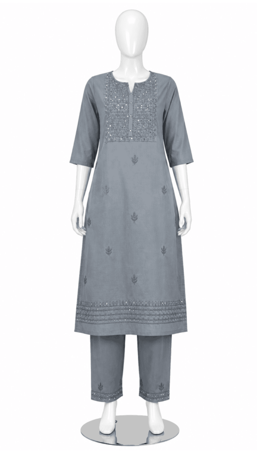 Steel Blue Embroidered Kurta