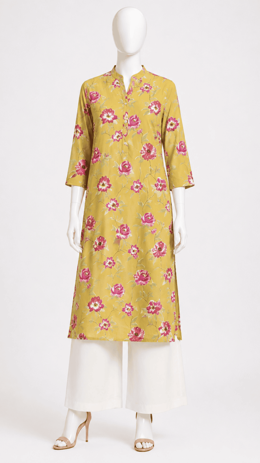 Women's Mustard Yellow Print Straight Kurta