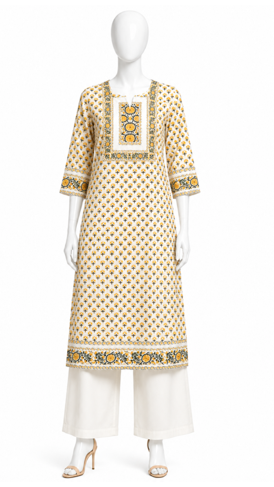 Yellow Block Print Kurta