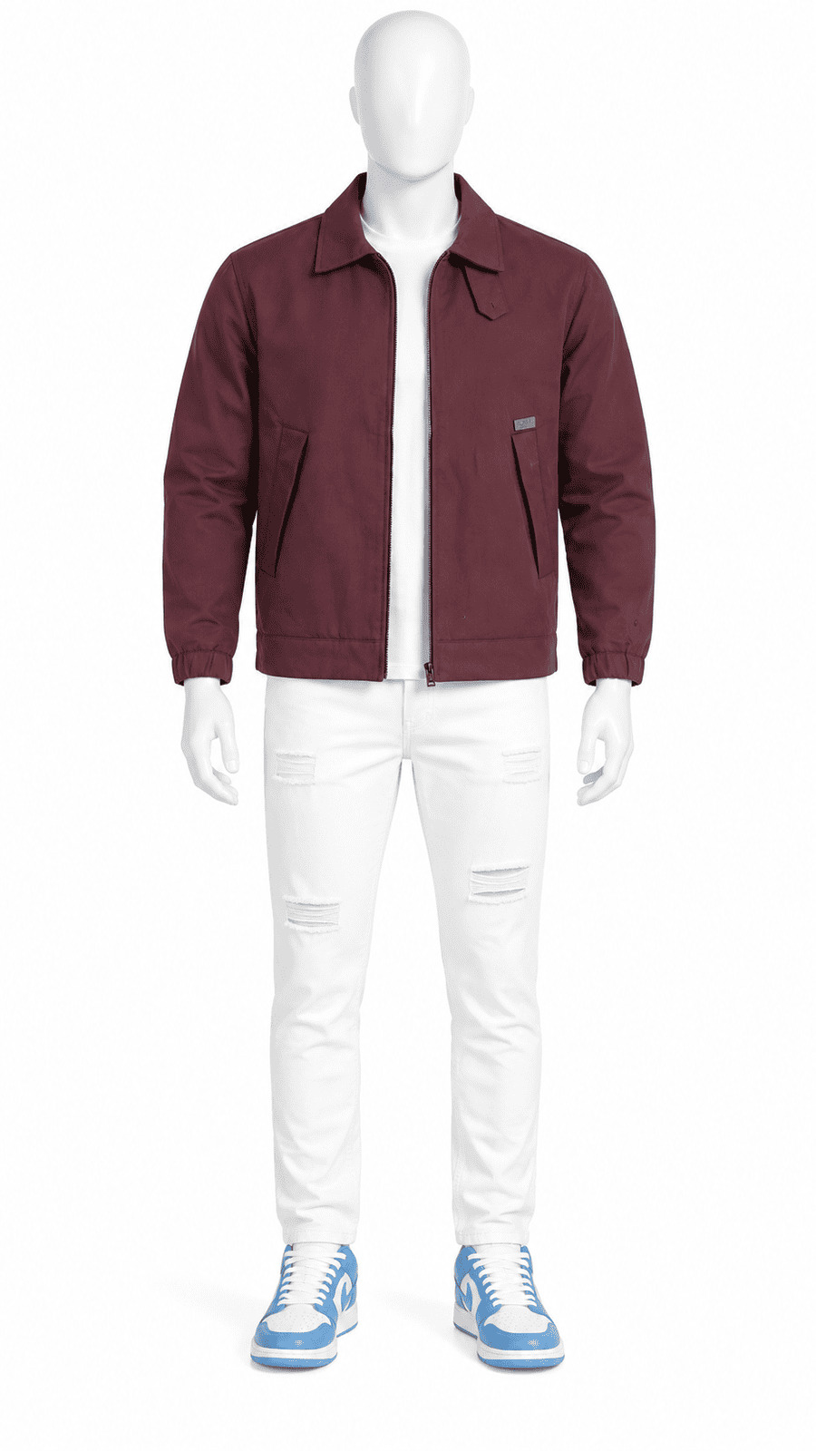 Maroon Zip Front Casual Jacket