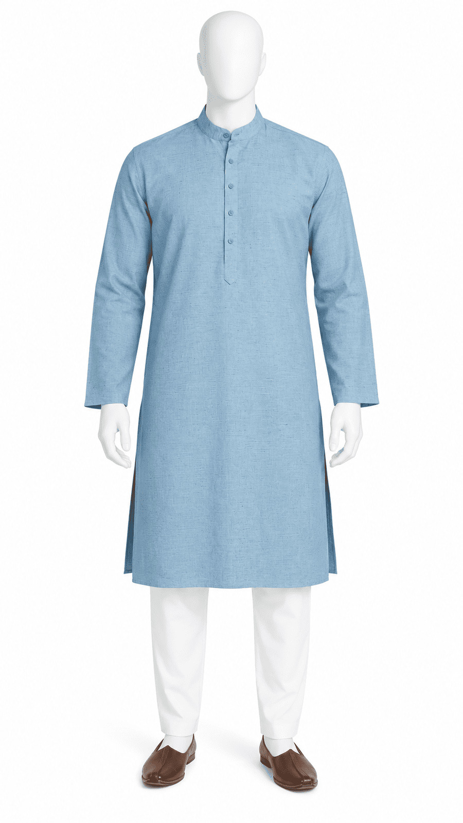Sky Blue Solid Cotton Kurta