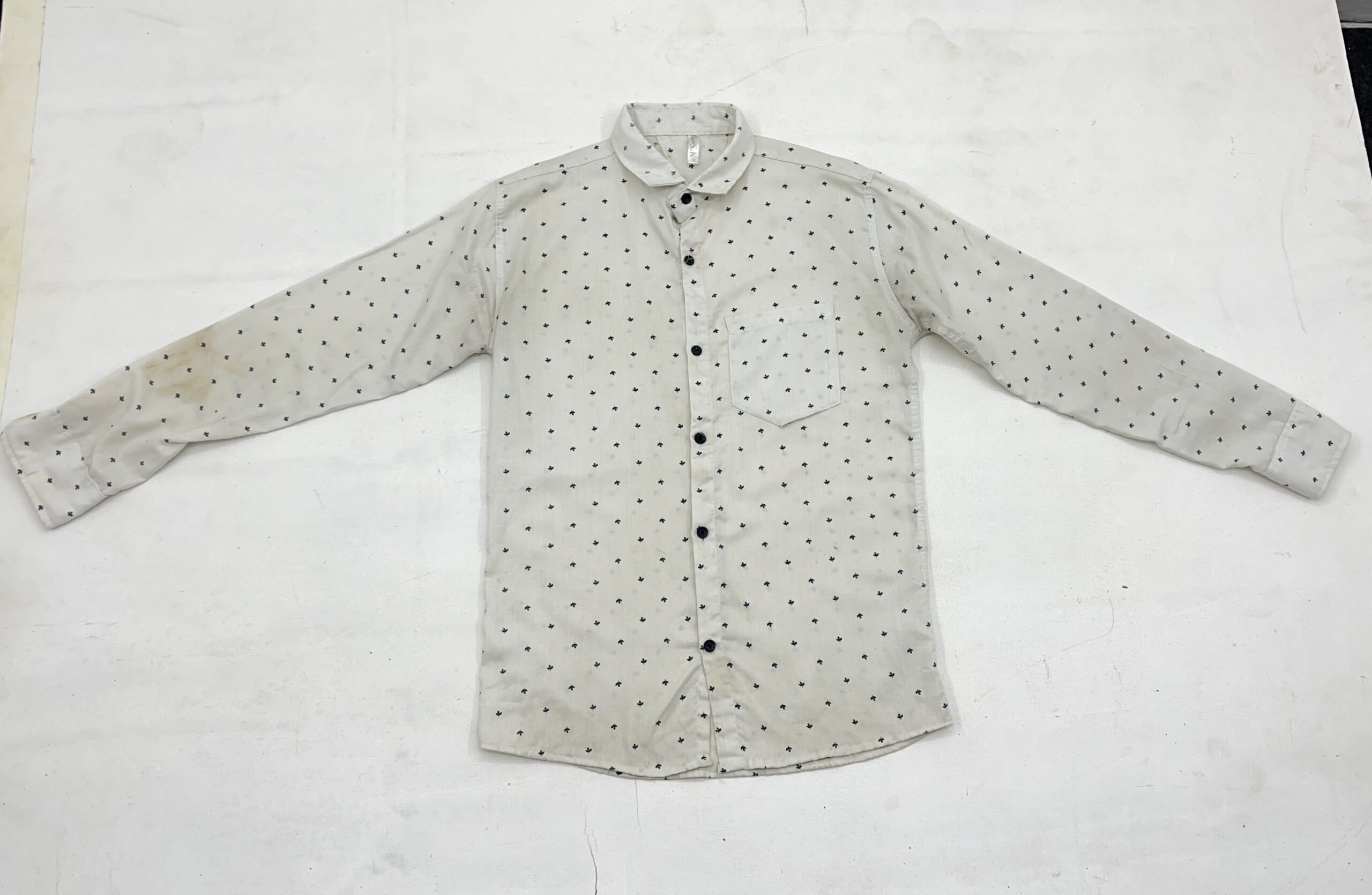 Cream Micro Print Casual Shirt - Image 3