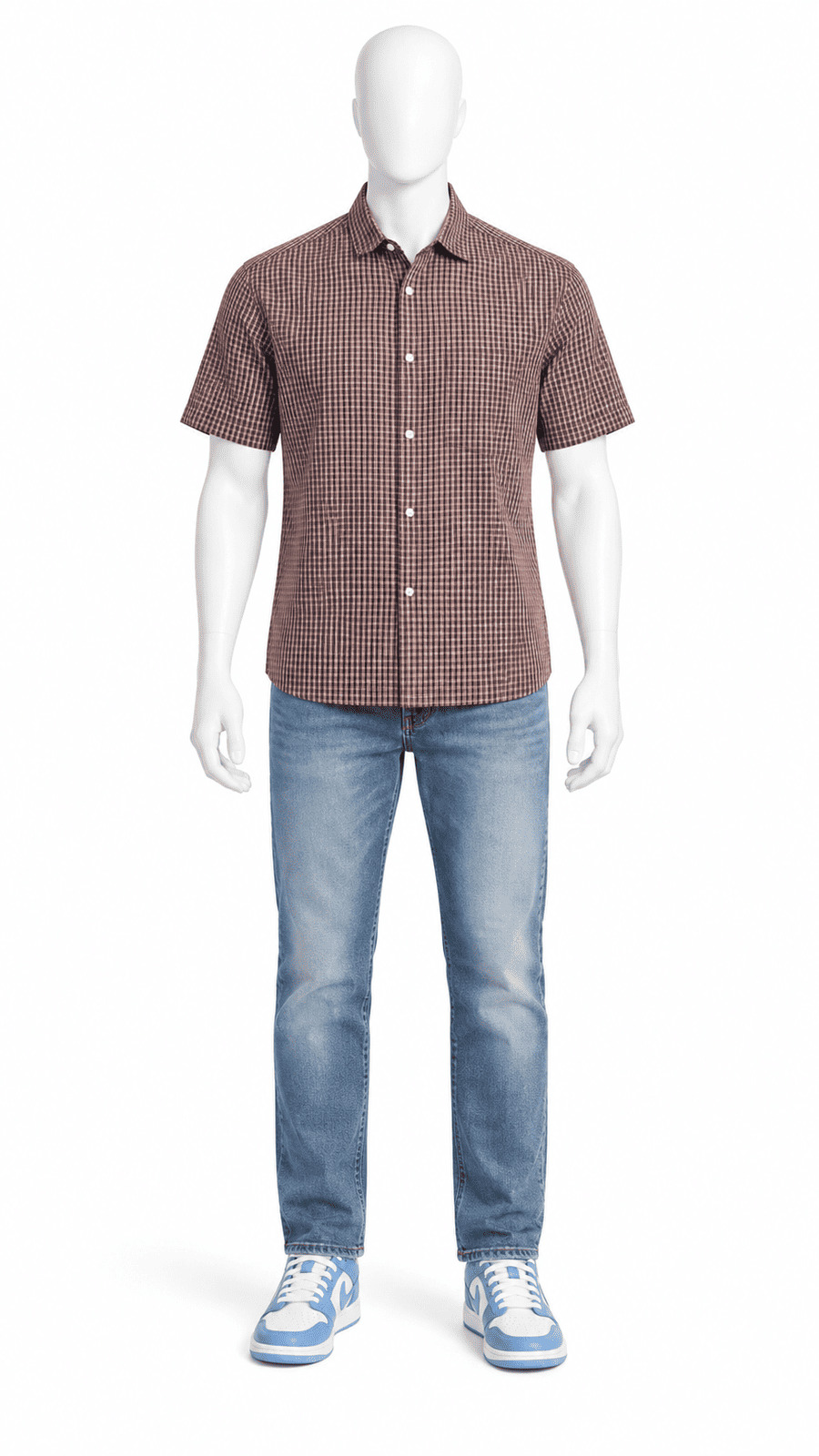 H&M Men's Maroon Check Short Sleeve Shirt