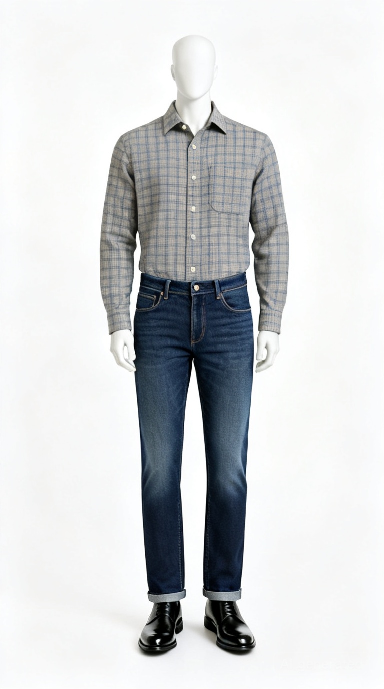 Light Blue Grey Checked Shirt