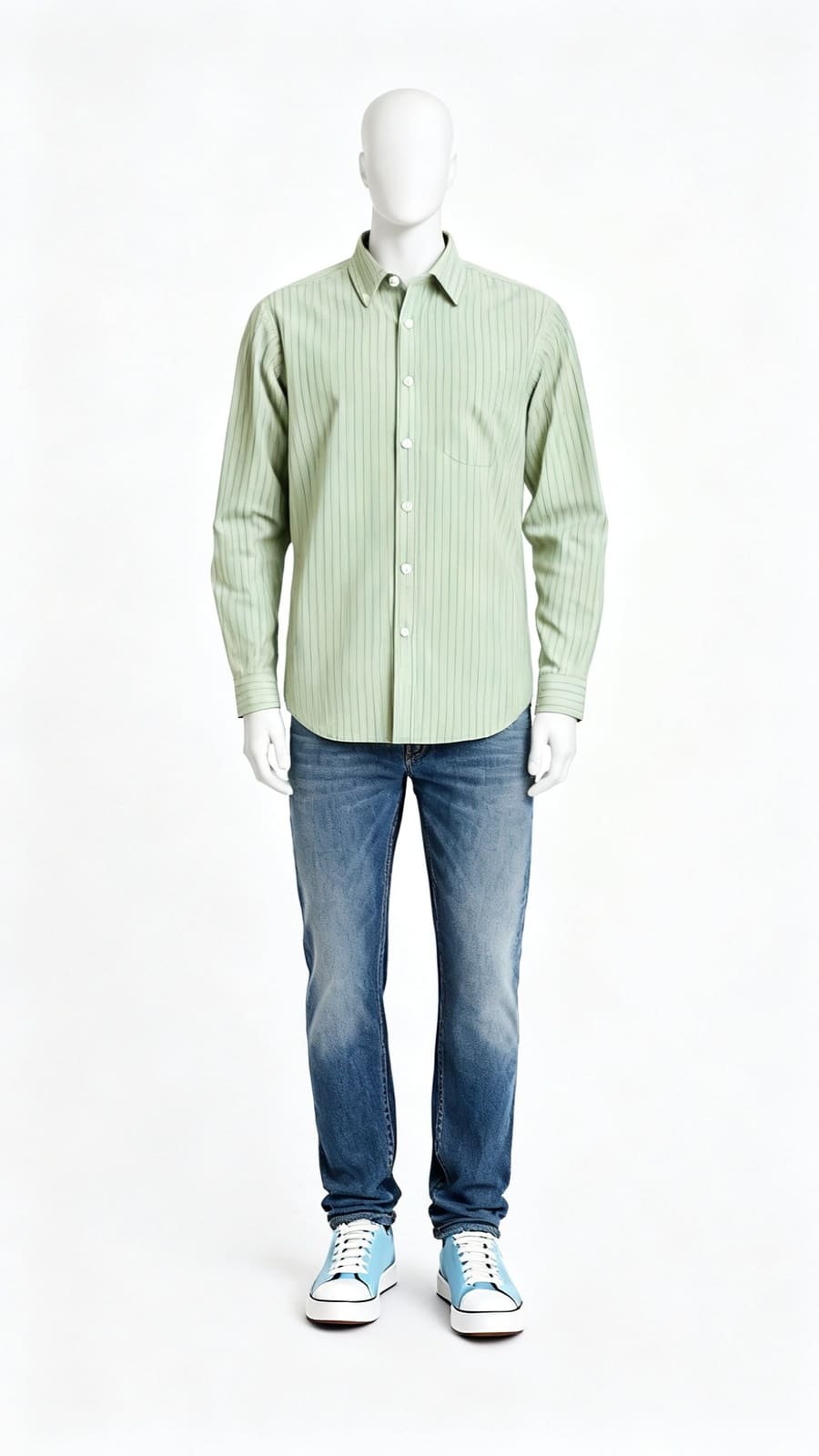 Sage Green Stripe Cotton Shirt