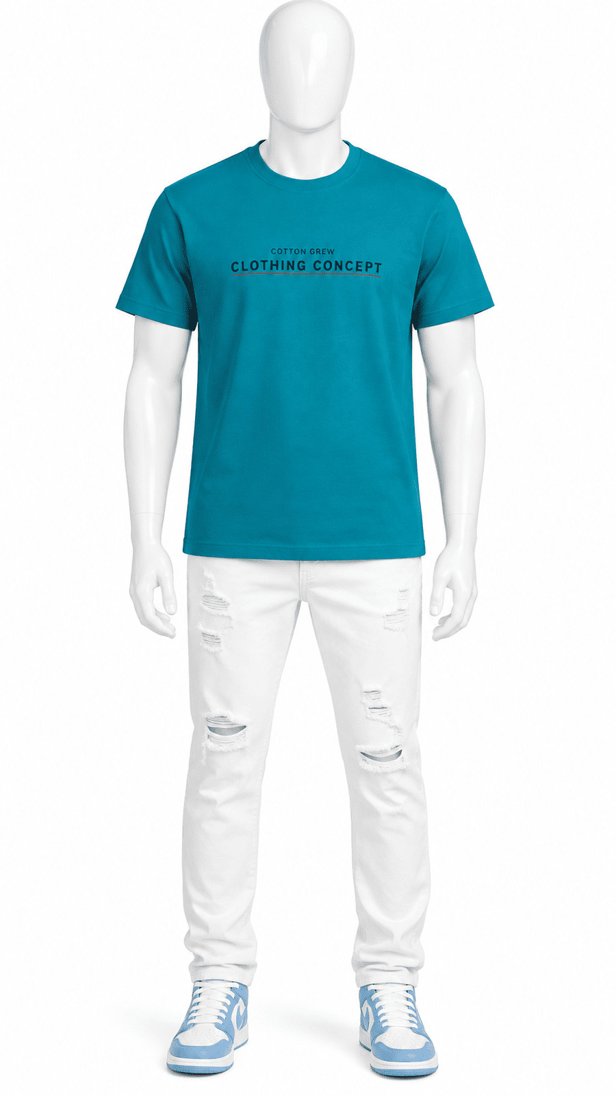 Teal Blue Cotton Printed T Shirt