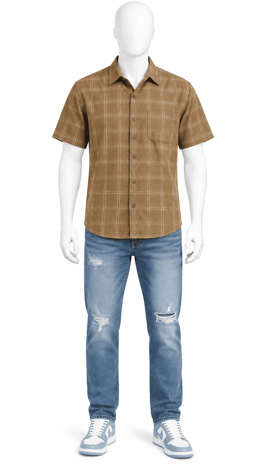 Men's Brown Checked Short Sleeve Shirt
