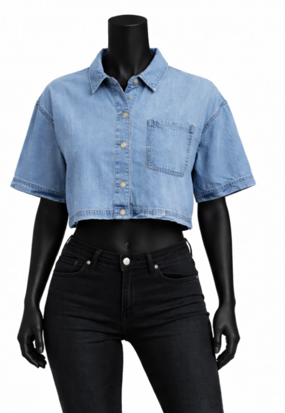 Women Cropped Denim Shirt Jacket