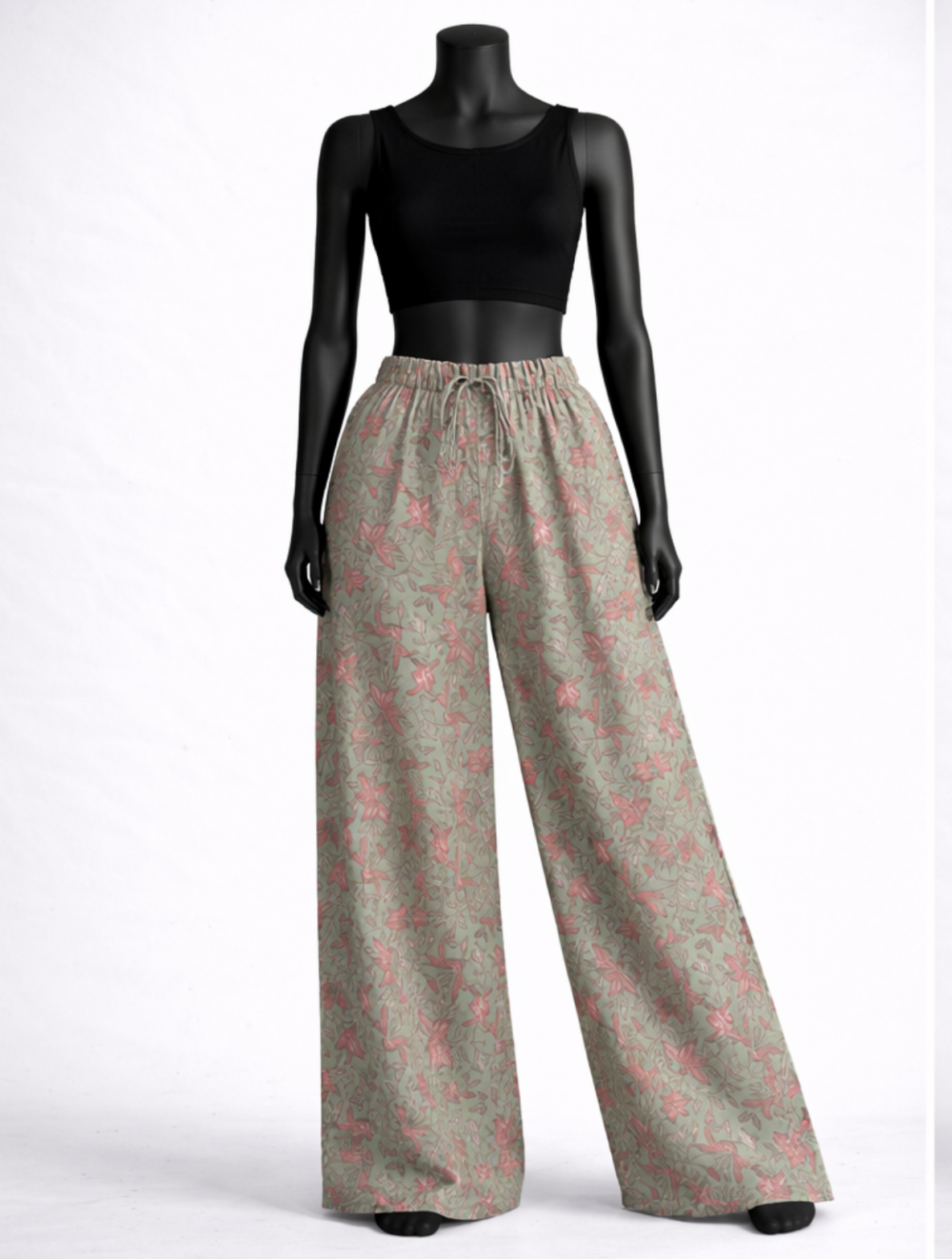 Mint Green Floral Printed Palazzos - Costumepeti