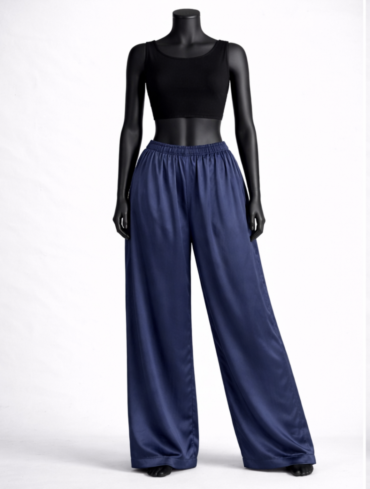 Navy Blue Solid Straight Palazzos - Costumepeti