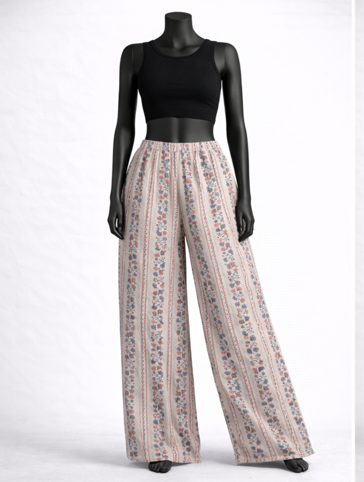 Women Beige Floral Printed Palazzo Pants- Costumepeti
